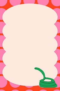 Pink funky frame background, cute snake doodle psd