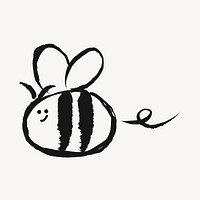 Cute bee sticker, animal doodle in black vector
