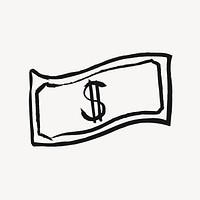 Dollar bill, money doodle in black psd