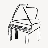 Grand piano sticker, musical instrument doodle in black psd