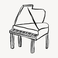 Grand piano sticker, musical instrument doodle in black vector