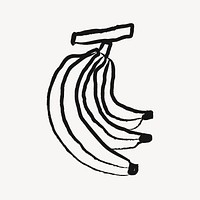 Banana sticker, fruit doodle in black psd