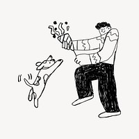 Man partying with dog doodle in black vector