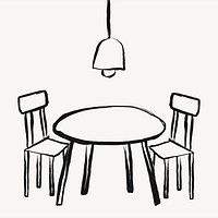 Dining table sticker, home interior doodle in black psd