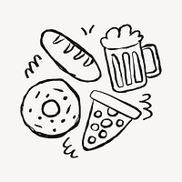Party food sticker, doodle in black vector