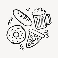 Party food sticker,  doodle in black psd