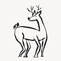 Christmas reindeer sticker, animal doodle in black psd