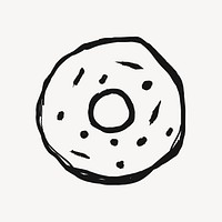 Donut sticker, dessert doodle in black psd