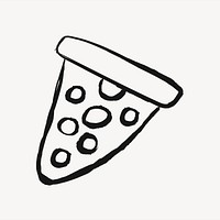 Pizza sticker, food doodle in black vector