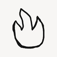 Fire flame sticker, cute doodle in black psd
