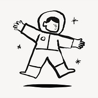 Cute astronaut sticker, galaxy doodle in black vector