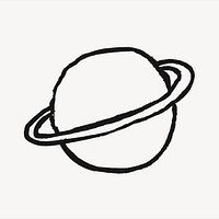 Planet Saturn sticker, galaxy doodle in black vector