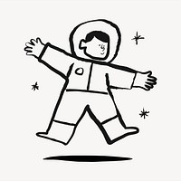 Cute astronaut sticker, galaxy doodle in black psd