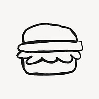 Hamburger sticker, food doodle in black psd