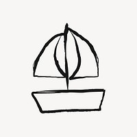 Cute sailboat sticker, doodle in black vector