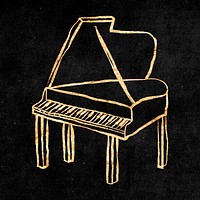 Grand piano sticker, gold aesthetic doodle psd
