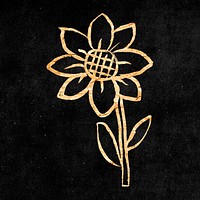 Sunflower sticker, gold aesthetic doodle psd