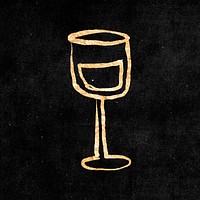 Wine glass sticker, gold aesthetic doodle psd