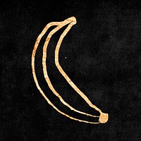 Banana fruit sticker, gold aesthetic doodle psd