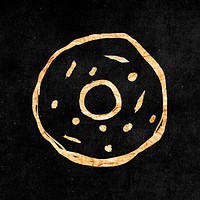 Donut sticker, gold aesthetic doodle psd