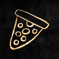 Pizza sticker, gold aesthetic doodle psd