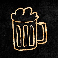 Beer glass sticker, gold aesthetic doodle vector
