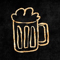 Beer glass sticker, gold aesthetic doodle psd