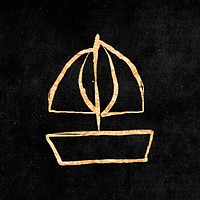 Cute sailboat sticker, gold aesthetic doodle psd