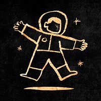 Cute astronaut sticker, gold aesthetic doodle vector