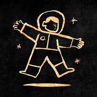 Cute astronaut sticker, gold aesthetic doodle psd