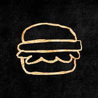 Hamburger sticker, gold aesthetic doodle psd