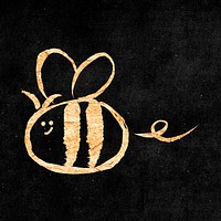 Flying bee sticker, gold aesthetic doodle psd