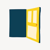 Open door sticker, cute doodle in colorful design psd