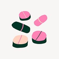 Medicine, pills sticker, cute doodle in colorful design psd