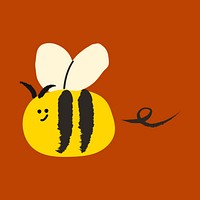 Flying bee sticker, cute doodle in colorful design psd