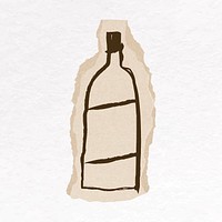 Bottle doodle sticker, ripped paper design vector