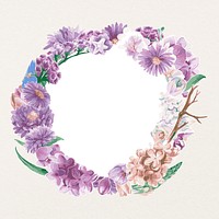 Vintage flower wreath frame background, purple floral watercolor illustration