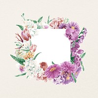 Purple flower garland frame, botanical illustration psd set           