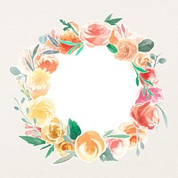 Vintage flower wreath frame background, orange floral watercolor illustration
