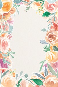 Flower frame, orange floral watercolor illustration