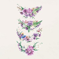 Purple flower bouquet, floral drawing vector set
