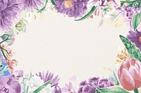 Flower frame, purple floral watercolor illustration