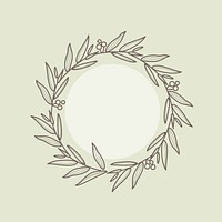 Wreath logo frame clipart, green aesthetic botanical design psd
