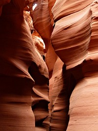 Sandstone layers in Antelope Canyon, Arizona, USA. This very narrow type of canyon is called a slot canyon. Original public domain image from Wikimedia Commons