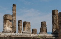 Various columns of the temple of Jupiter, Pompeii, Italy. Original public domain image from Wikimedia Commons