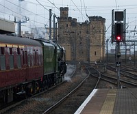 Train leaving the platform. Original public domain image from <a href="https://commons.wikimedia.org/wiki/File:60163_Tornado_at_Newcastle_31_Jan_09_pic_4.jpg" target="_blank">Wikimedia Commons</a>