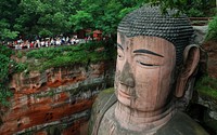 The head of the Leshan Giant Buddha. Original public domain image from <a href="https://commons.wikimedia.org/wiki/File:Buddha-1858957.jpg" target="_blank" rel="noopener noreferrer nofollow">Wikimedia Commons</a>