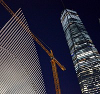 World Trade Center at night. Original public domain image from Wikimedia Commons