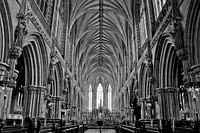 Lichfield Cathedral. Located in Lichfield, Staffordshire, England, UK. Original public domain image from Wikimedia Commons