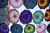 Umbrellas covering a street in the Old Bazaar of Skopje, Macedonia. Original public domain image from Wikimedia Commons